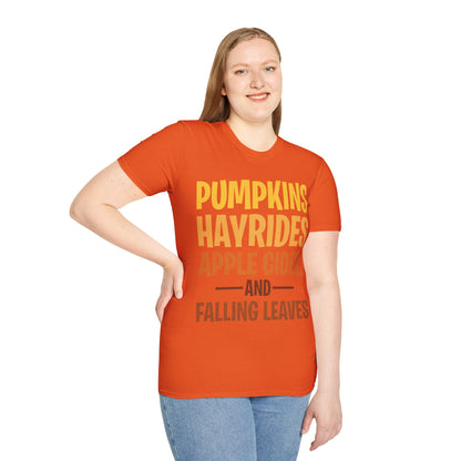 Pumpkins Hayrides Apple Cider & Falling Leaves Halloween T-Shirt Men Women