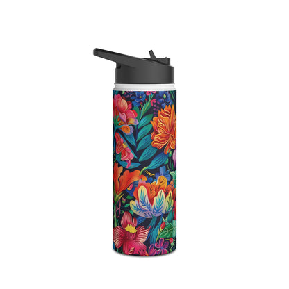 Floral Fiesta Pattern Stainless Steel Water Bottle with Twist-on Lid and Double-Wall Vacuum Insulation