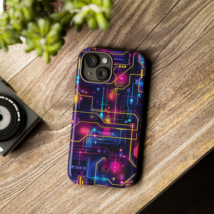 Cyberpunk Neon Vibrant Pattern iPhone 13 14 15 16 Pro Max Plus Case Wireless Charging Compatible Tough Cases Protection, Magnetic Phone Case for iPhone Classic Series