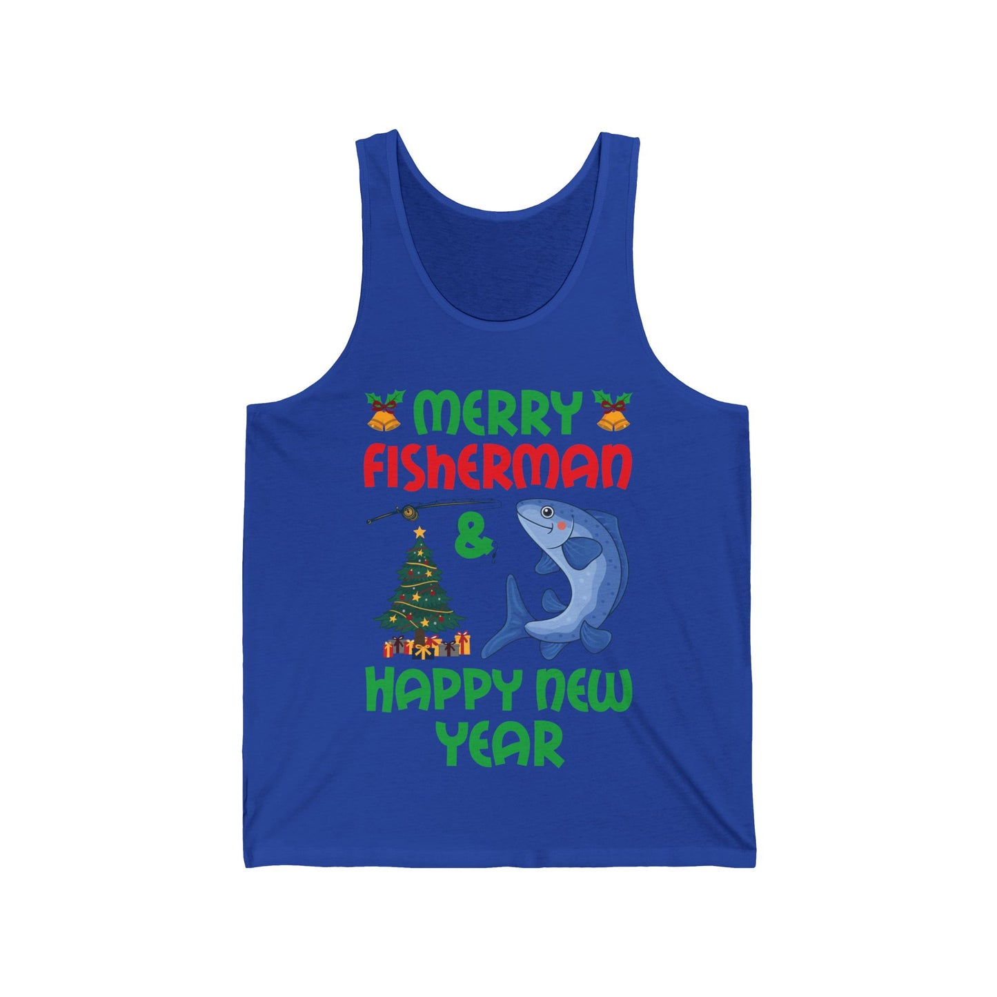 Funny Bass Fishing Merry Fishmas And Happy New Year Christmas Xmas Tank Top