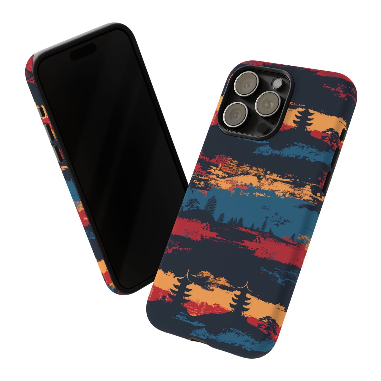 Samurai Sunset Pattern iPhone 13 14 15 16 Pro Max Plus Case Wireless Charging Compatible Tough Cases Protection, Magnetic Phone Case for iPhone Classic Series