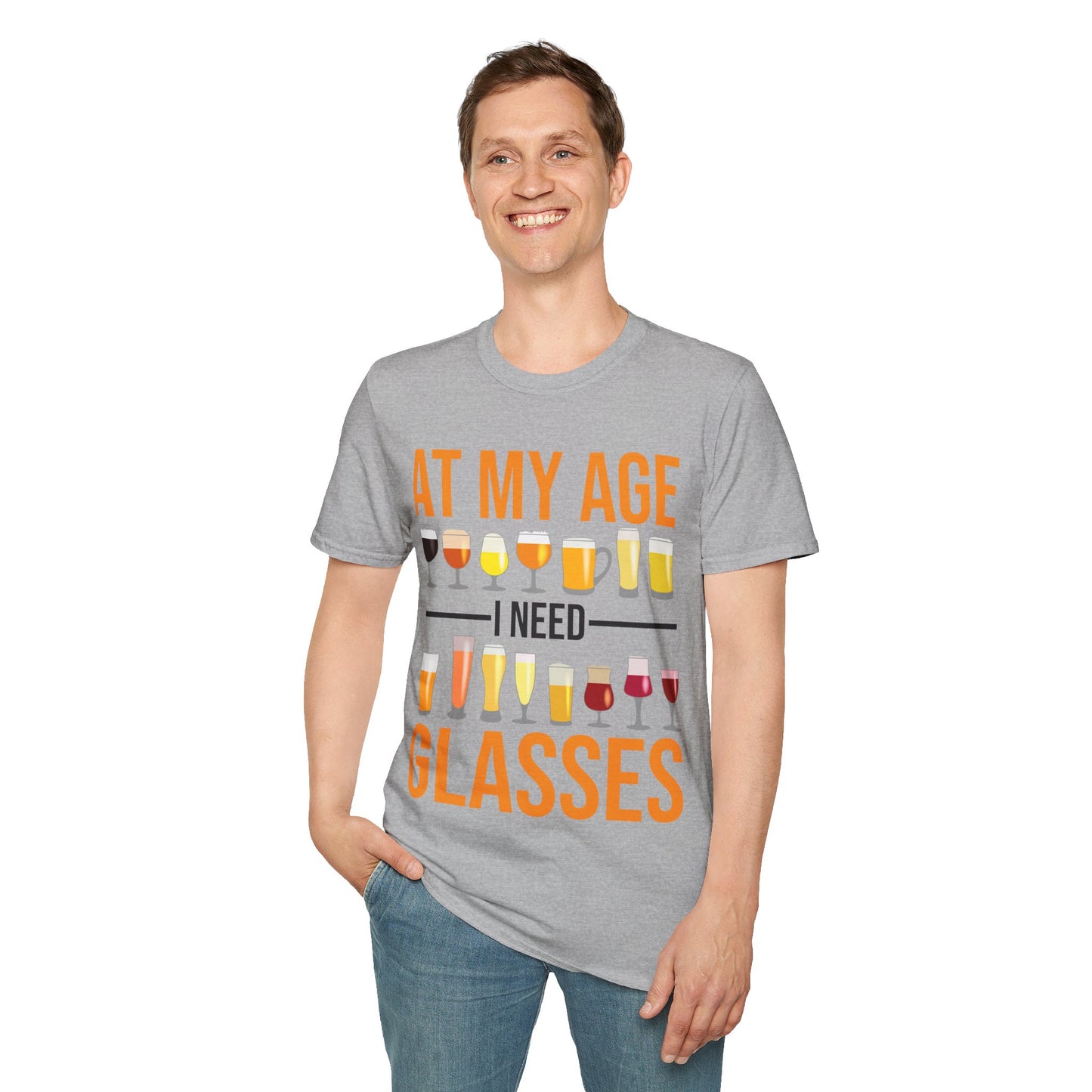 Funny At My Age I Need Glasses Cool Cocktail Beer Glass Drinking T-Shirt  Men Women