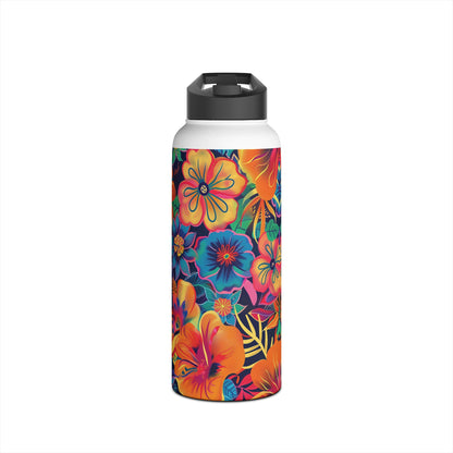 Floral Fiesta Vibrant Pattern Stainless Steel Water Bottle with Twist-on Lid and Double-Wall Vacuum Insulation