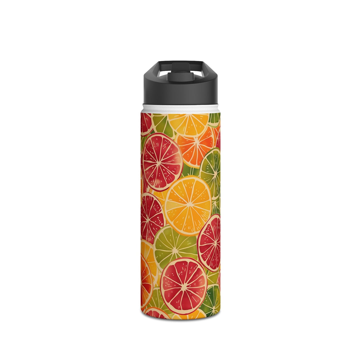 Citrus Burst Vibrant Color Pattern Stainless Steel Water Bottle with Twist-on Lid and Double-Wall Vacuum Insulation