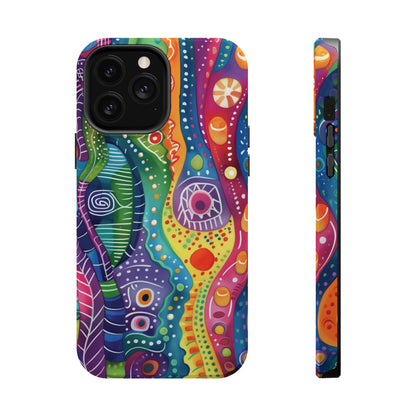 Abstract Rainbow Doodle Pattern iPhone 13 14 15 Pro Max Plus Case Compatible with MagSafe Tough Cases Protection, Magnetic Phone Case for iPhone  Classic Series