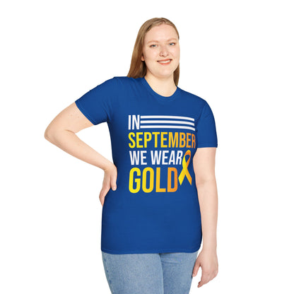 In September We Wear Gold Childhood Cancer Awareness Shirt for Men Women T-Shirt