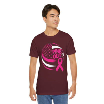 Volley Ball Pink Ribbon Breast Cancer Awearness USA Flag T-Shirt For Men Women