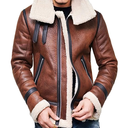 Mens Zipper Jacket Men's Thickened Motorcycle Retro Leather Coat Genuine Leather Jackets