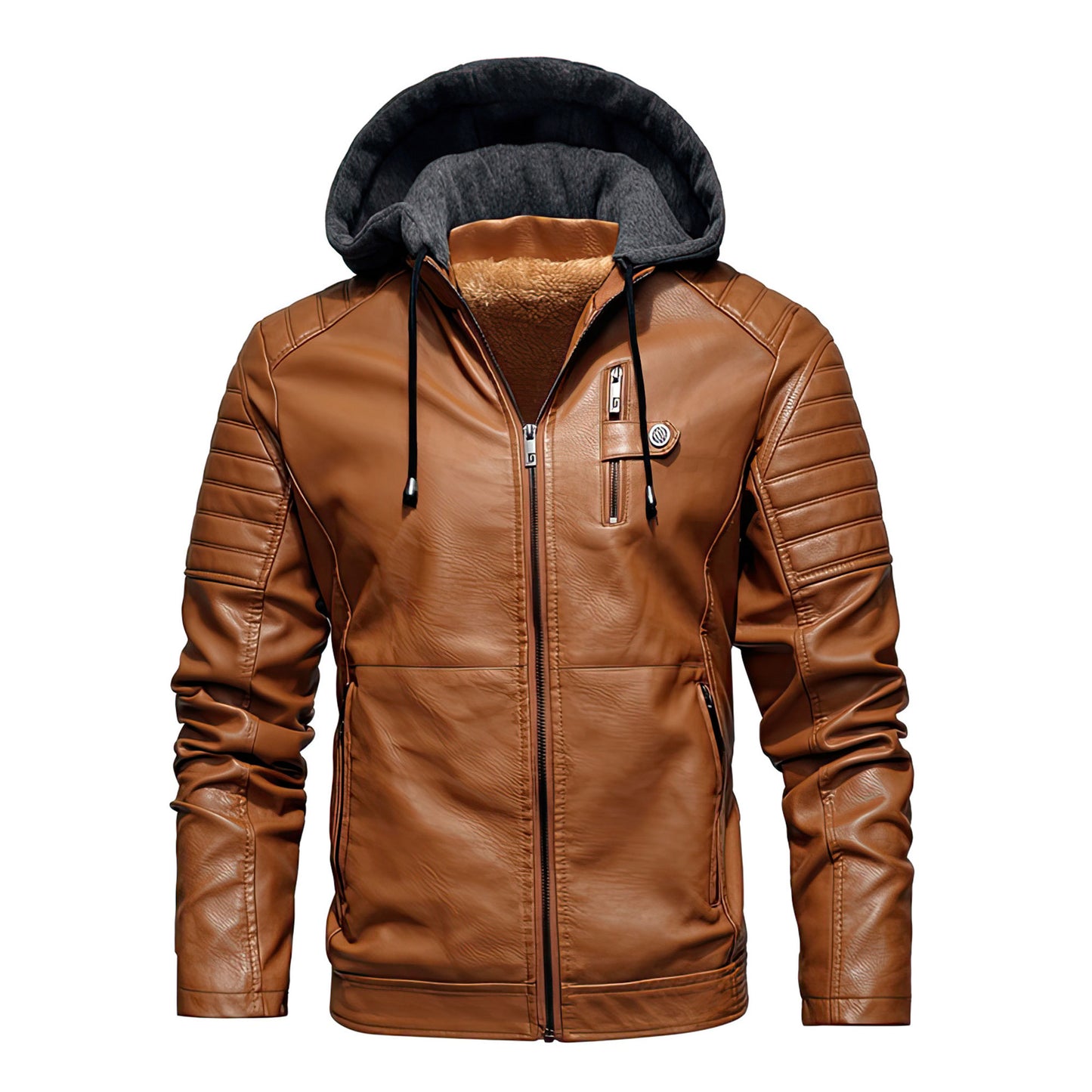 Men Hooded Leather Jackets Coats Slim Fit Motorcycle Leather Coats Mens Fleece Warm Genuine Leather Jackets