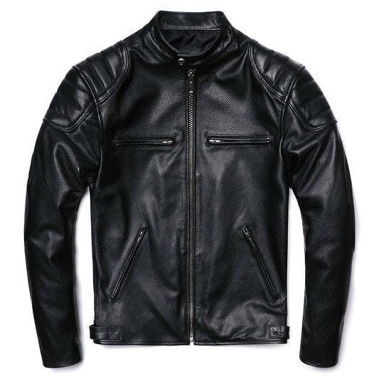 Mens Motorcycle Genuine Leather Jacket Men's Natural Cowhide Slim Moto Cloth Calf Skin Jackets