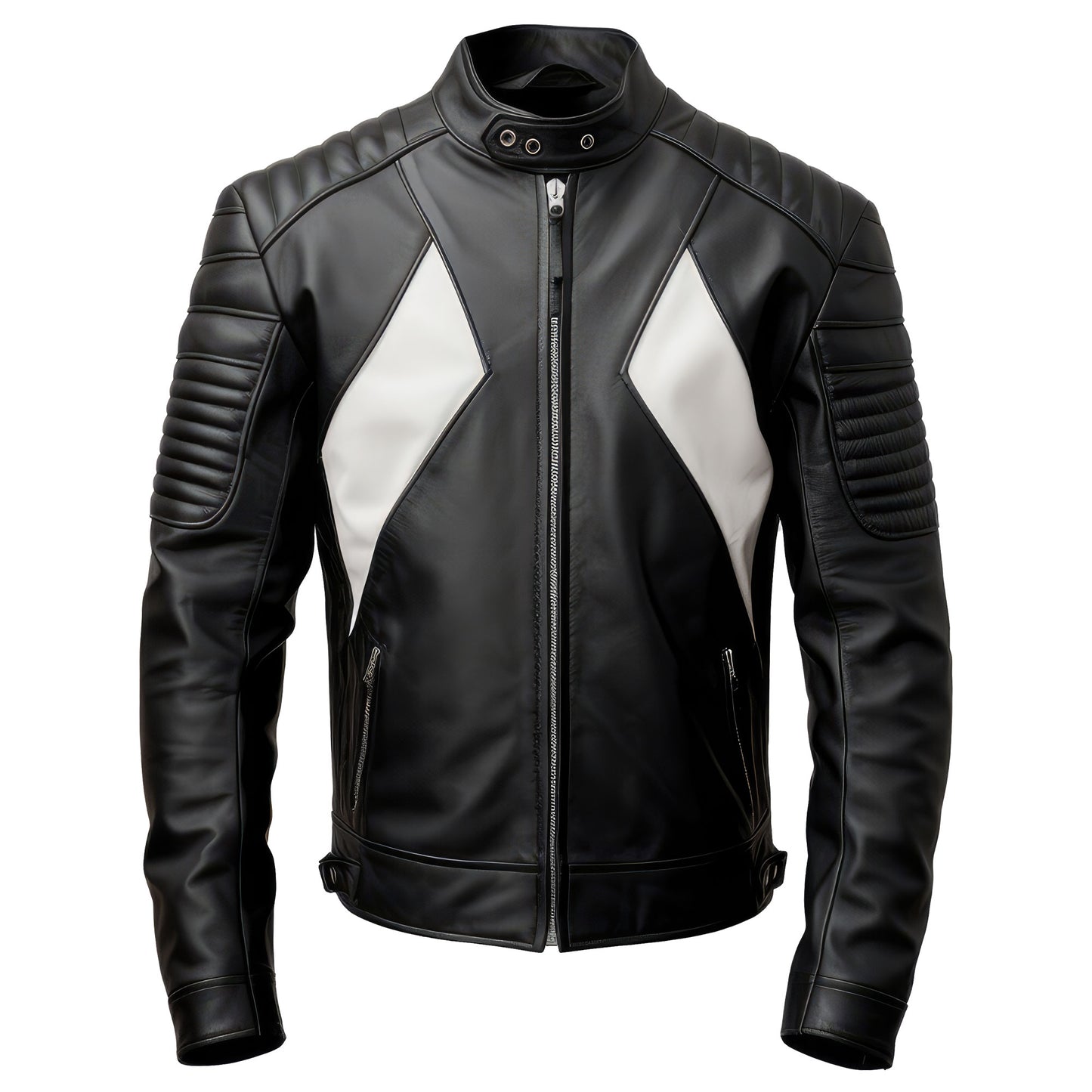Mens Biker Casual Motorcycle Sheepskin Coat Side Pockets Zipper Stand Collar Genuine Leather Jackets