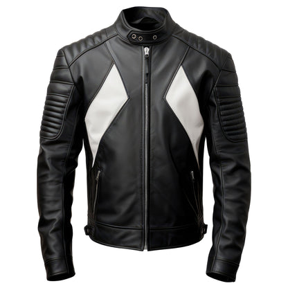 Mens Biker Casual Motorcycle Sheepskin Coat Side Pockets Zipper Stand Collar Genuine Leather Jackets