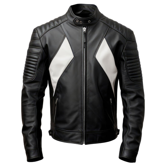 Mens Biker Casual Motorcycle Sheepskin Coat Side Pockets Zipper Stand Collar Genuine Leather Jackets