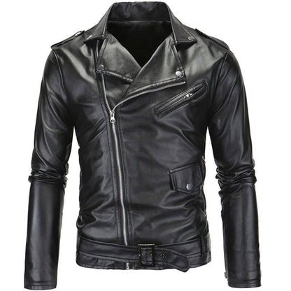 Mens Outwear Moto Biker Leather Coats Men Slim Leather Jackets Oblique Zipper Motorcycle Jackets Genuine Casual Leather Jacket