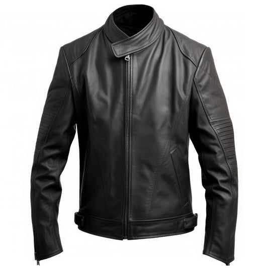 Mens Casual Blazer Leather Jacket Black Stand Collar Punk Motorcycle Biker Racer Genuine Leather Jackets