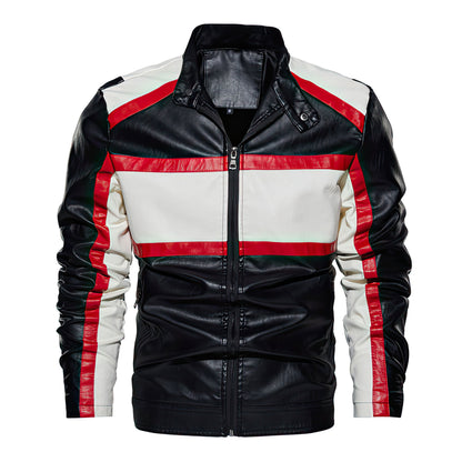 Men's Motorcycle Leather Street Cool Motorcycle Leather Collar Color Matching Classic Zipper Leather Jacket Genuine Leather Jackets