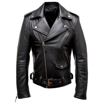 Mens Black Double Rider Casual Motorcycle Sheepskin Coat Zipper Multi Pockets Stand Collar Bikers Genuine Leather Jackets