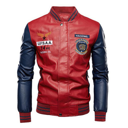 Men Varsity Moto Leather Jackets Slim Fit Coats Jackets Men Autumn Genuine Leather Jackets