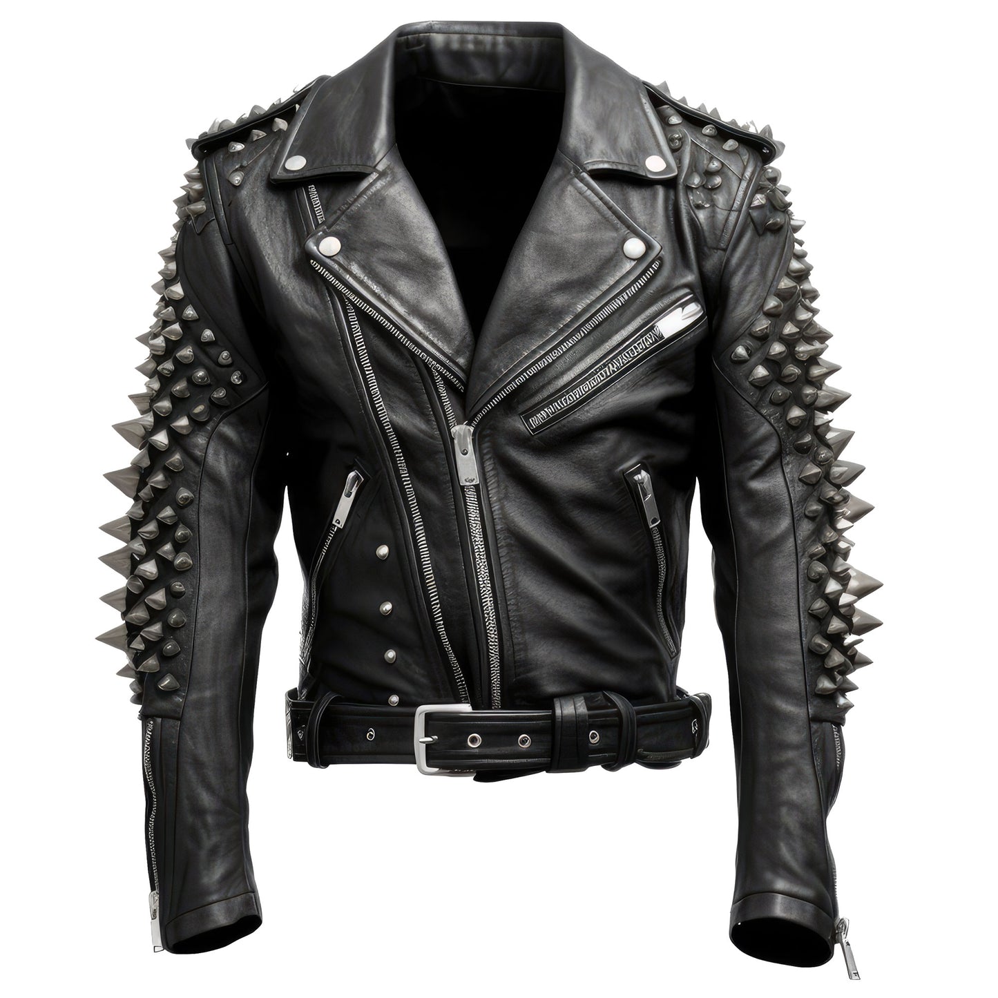 Mens Motorbike Jacket Rock Punk Spike Studded Motorcycle Biker Zipper Moto Genuine Leather Jackets