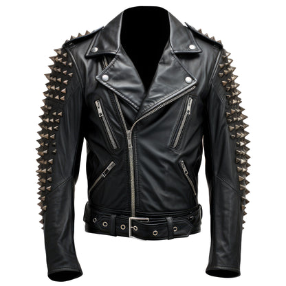 Mens Motorbike Jacket Rock Punk Spike Studded Motorcycle Biker Multi Zipper Genuine Leather Jackets