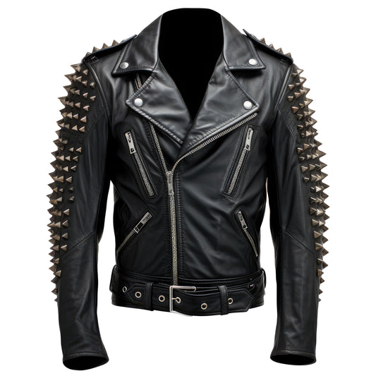 Mens Motorbike Jacket Rock Punk Spike Studded Motorcycle Biker Multi Zipper Genuine Leather Jackets