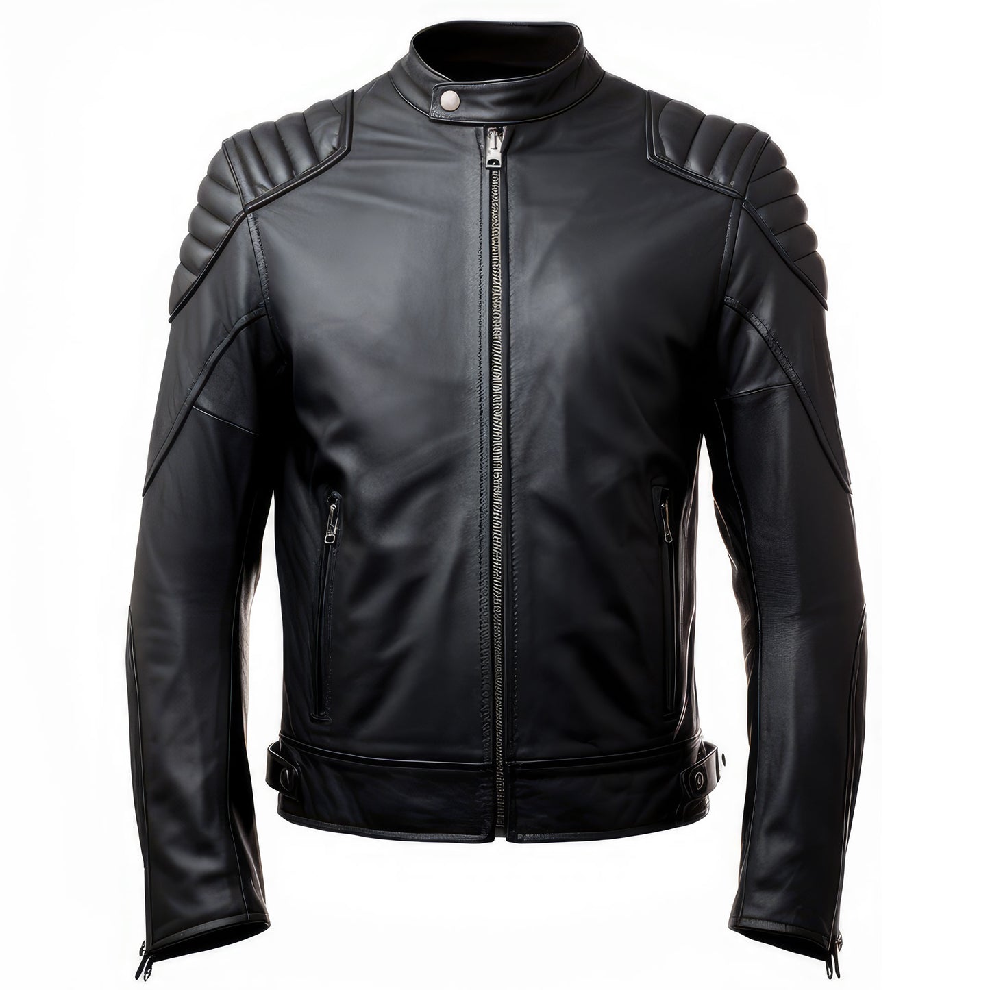 Mens Blazer Leather Jacket Black Stand Collar Punk Motorcycle Biker Zipper Pocket Genuine Leather Jackets