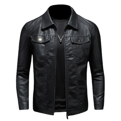 Mens Leather Jackets Motorcycle Coat Slim Business Zipper Genuine Leather Biker Tops Black Plush for Men