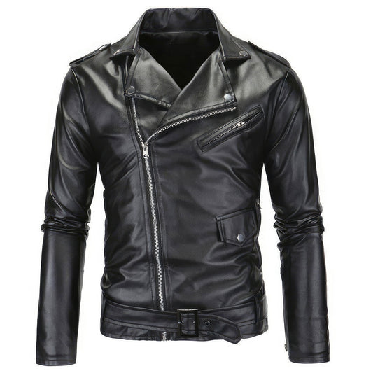 Mens Outwear Moto Biker Leather Coats Slim Leather Jackets Zipper Motorcycle Genuine Leather Jackets