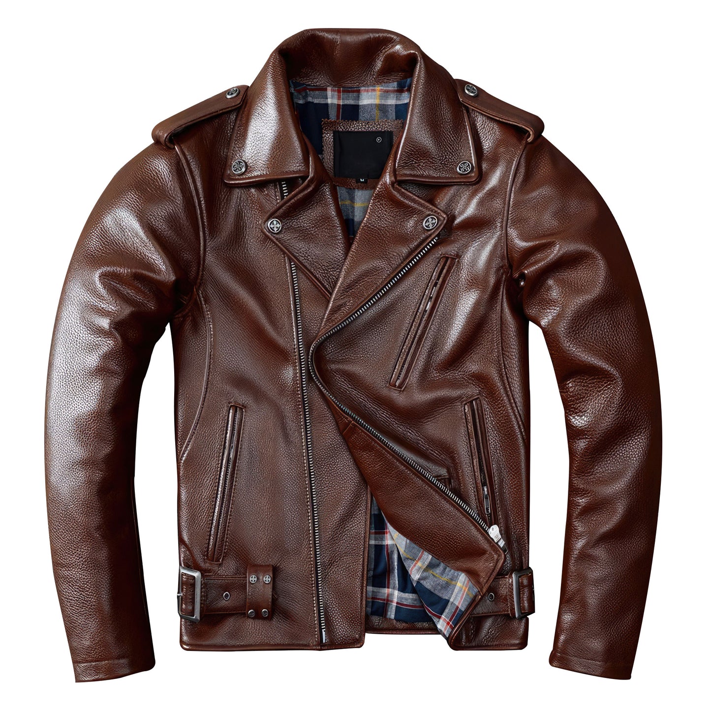 Mens Motorcycle Leather Jacket Suit First Layer Thick Cowhide Leather Jacket Slim-Fit Lapel Genuine Leather Jackets