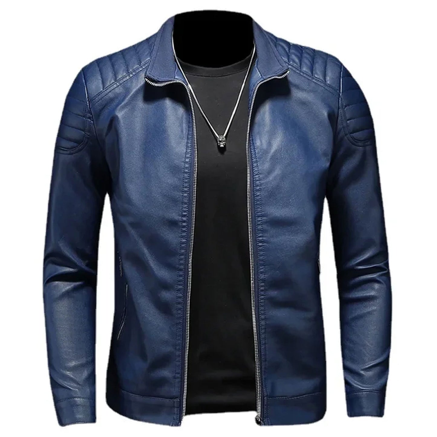 Mens Standing Collar Jacket Leather Motorcycle Jacket Men Bomber Leather Coat Leather Jackets For Men