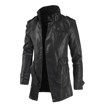 Men's Street Windbreaker Coat Men Leather Clothing Thick Fleece Men Casual Jacket