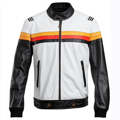 Mens Leather Jacket Inspired by German Flag Casual Motorcycle Zipper Coat With Germany Flag Genuine Leather Jackets