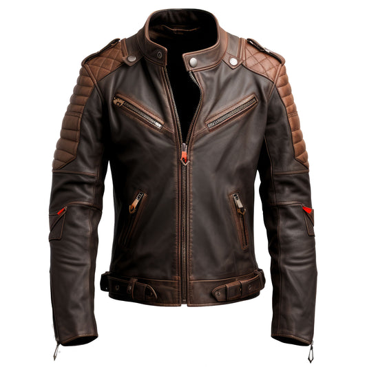 Mens Moto Racer Leather Jacket Biker Motorcycle Sheepskin Coat Side Pockets Zipper Genuine Leather Jackets