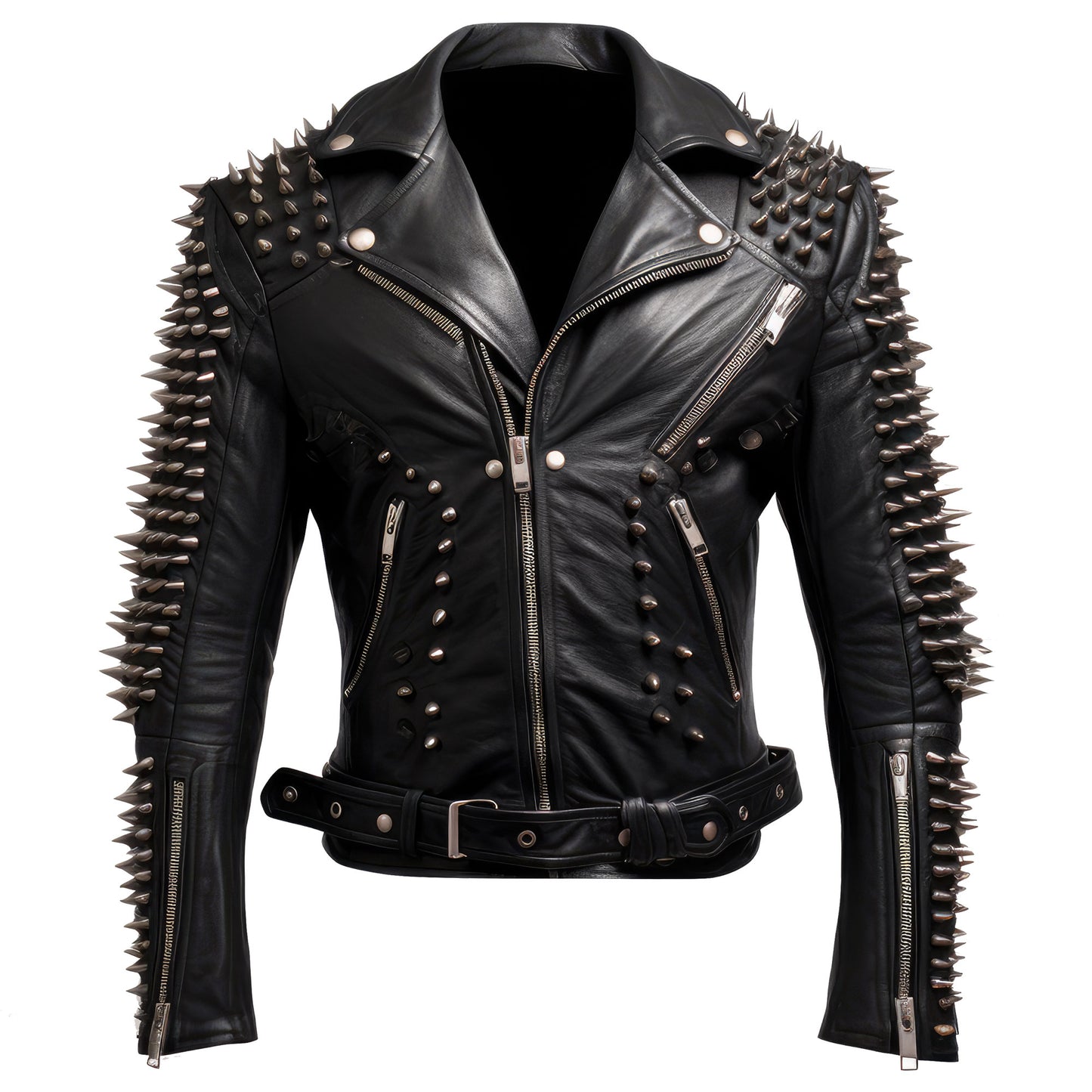 Mens Motorbike Jacket Rock Sleeve and back Punk Spike Studded Motorcycle Biker Moto Genuine Leather Jackets