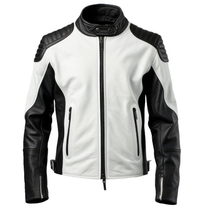 Mens Biker Casual Motorcycle Sheepskin Coat Side Pockets Zipper Red Black and Gold Contrast Genuine Leather Jackets