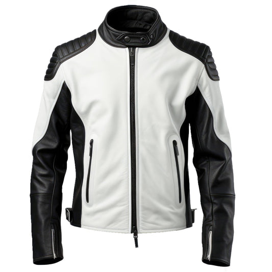 Mens Biker Casual Motorcycle Sheepskin Coat Side Pockets Zipper Red Black and Gold Contrast Genuine Leather Jackets