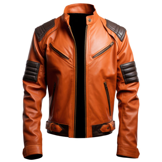 Mens Biker Leather Jacket Motorcycle Coat Side Pockets Zipper Stand Collar Genuine Leather Jackets