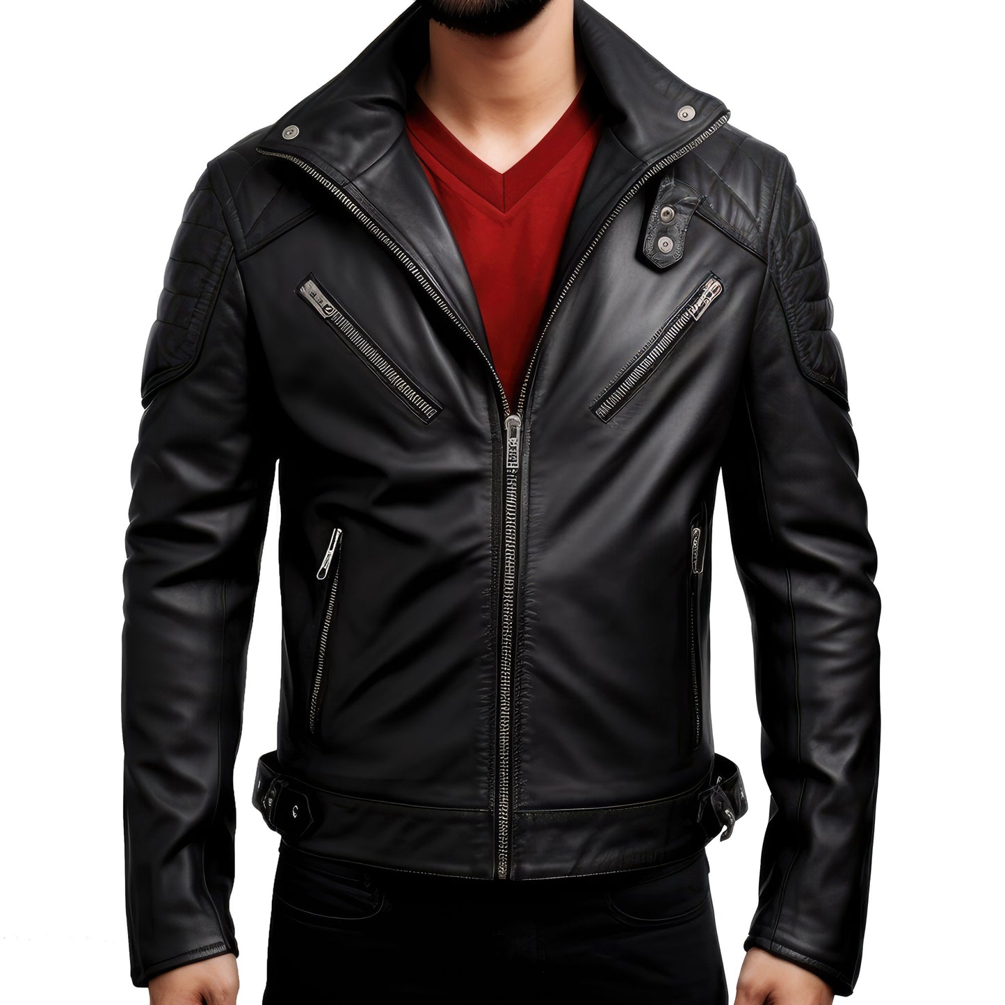 Mens Blazer Leather Jacket Black Stand Collar Punk Motorcycle Biker Racer Zipper Genuine Leather Jackets