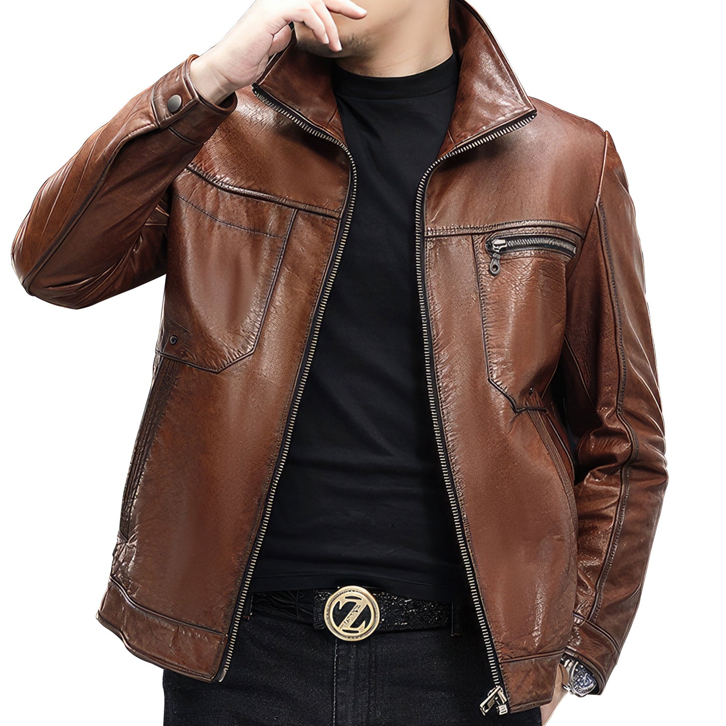 Mens Leather Jacket Real Sheepskin Coat Zipper Luxury Brand Windbreaker Motorcycle Jackets Windproof Waterproof Outerwear Genuine Leather Jackets