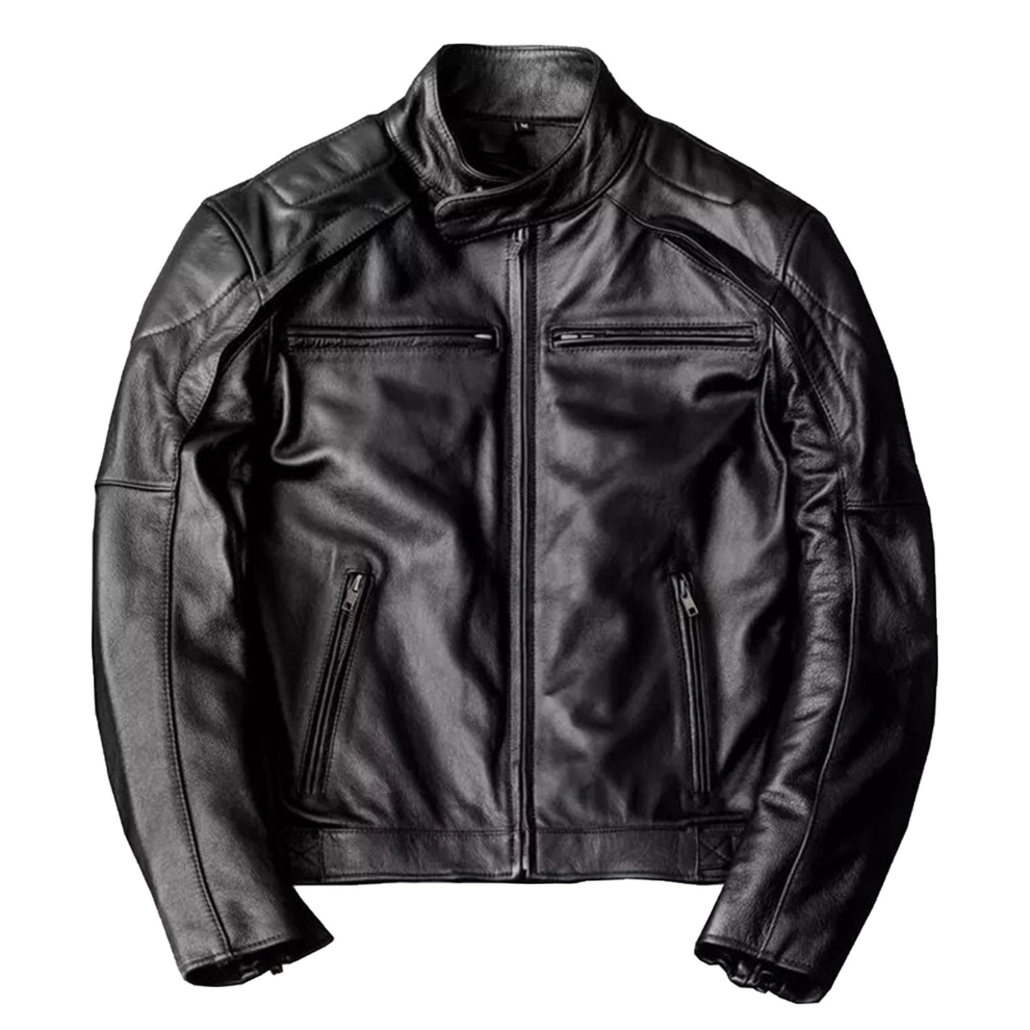 Mens Cowhide Jacket Man Stand Collar Motorcycle Genuine Leather Jacket