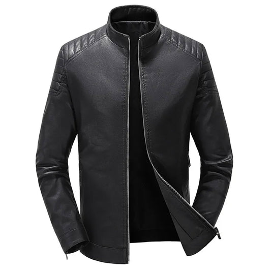 Mens Luxury Slim Leather Jackets Coats Breathable Genuine Leather Jacket Tops Stand Collar Casual Leather Outwear for Men