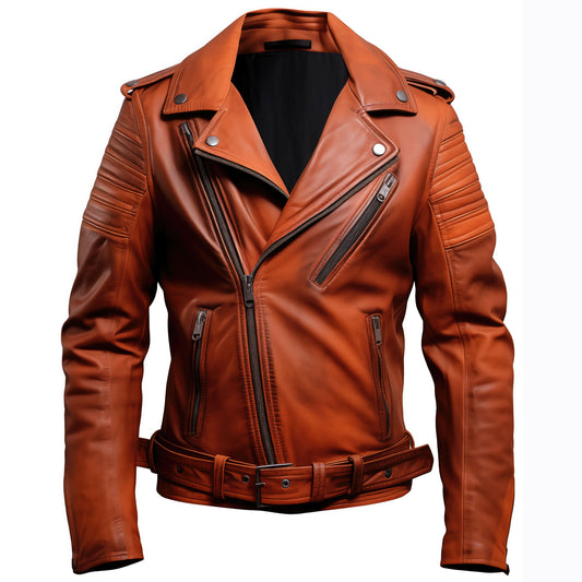 Mens Double Rider Motorcycle Coat Zipper Multi Pockets Stand Collar Lapel Bikers Genuine Leather Jackets