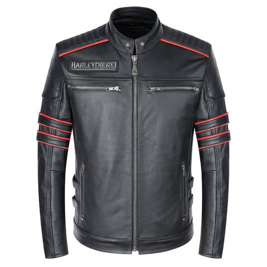 Mens Embroidery Skull Motorcycle Jackets Natural Leather Moto Jacket Biker Genuine Leather Slim Coat