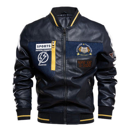 Mens Embroidered Leather Jacket Men Motorcycle Men's Leather Jacket Overcoat Genuine Leather Jackets