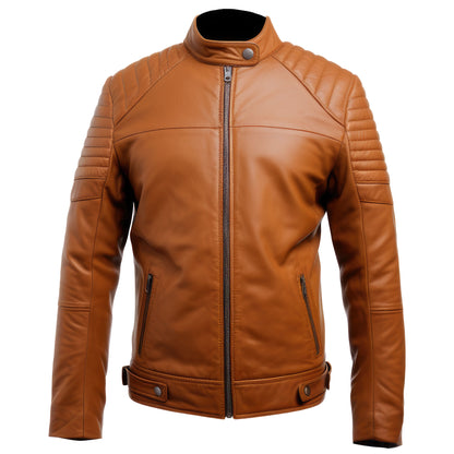 Mens Leather Jacket Biker Quilted Racer Slim Fit Zipper Moto Moterbike Genuine Leather Jackets