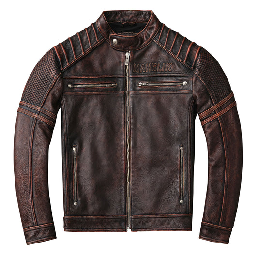 Mens Moto Jacket Short Stand Collar Autumn Thick Leather Jacket Retro Calfskin Men's Genuine Leather Jackets