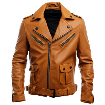 Mens Classic Aviation Genuine Leather Jacket with Military Lapel Side Pockets Pilot Leather Jackets