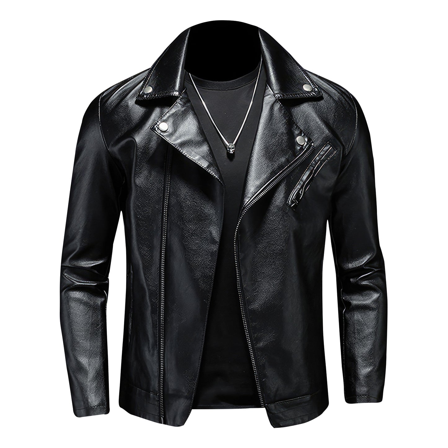 Mens Motorcycle Biker Jacket Casual Turndown Collar Jacket Man PU Leather Coat Genuine Leather Jackets