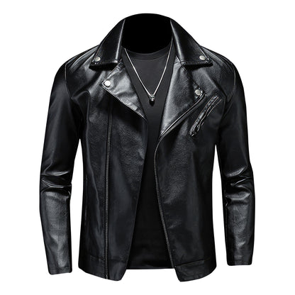 Mens Motorcycle Biker Jacket Casual Turndown Collar Jacket Man PU Leather Coat Genuine Leather Jackets