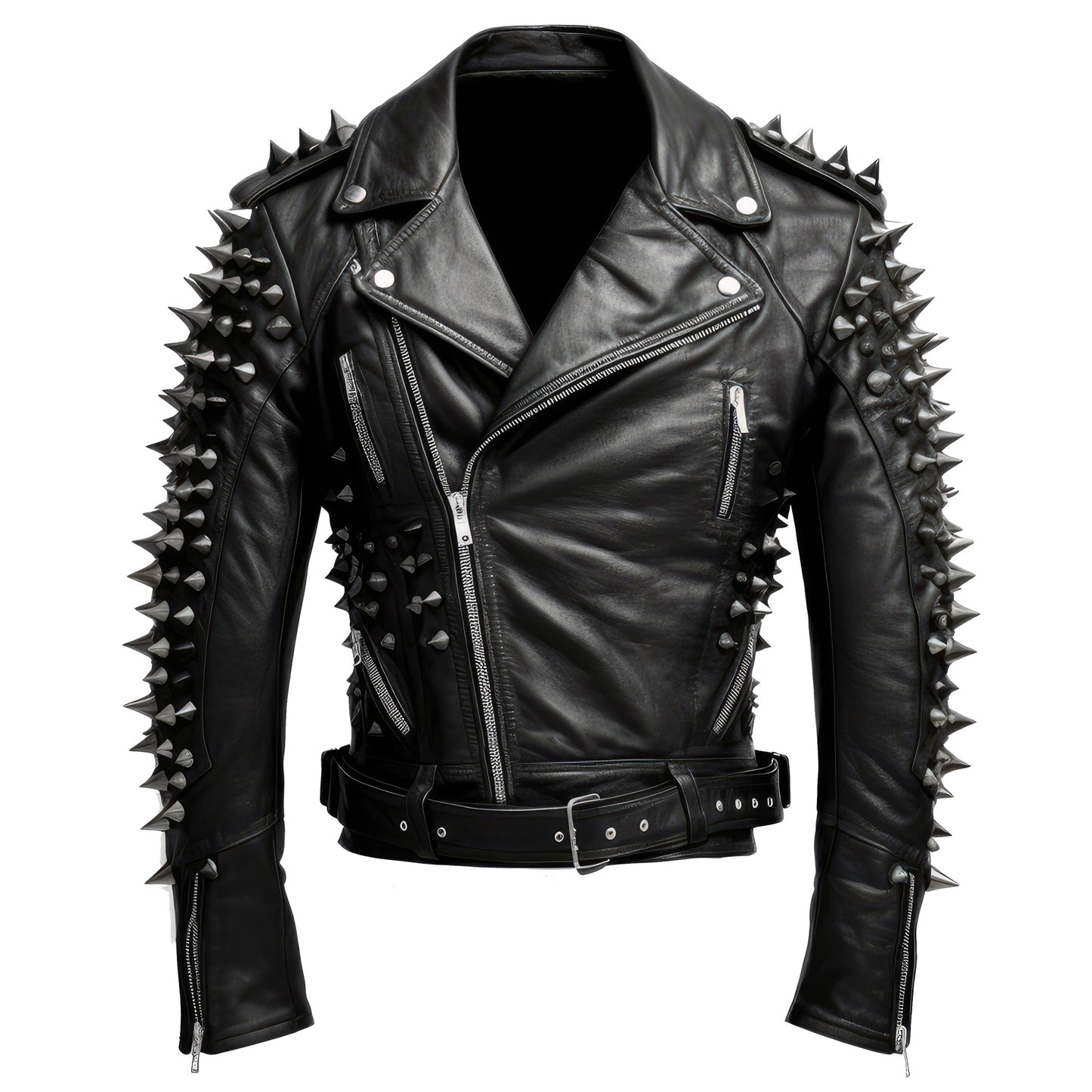 Mens Motorbike Jacket Rock Punk Spike Studded Motorcycle Biker Zipper Genuine Leather Jackets